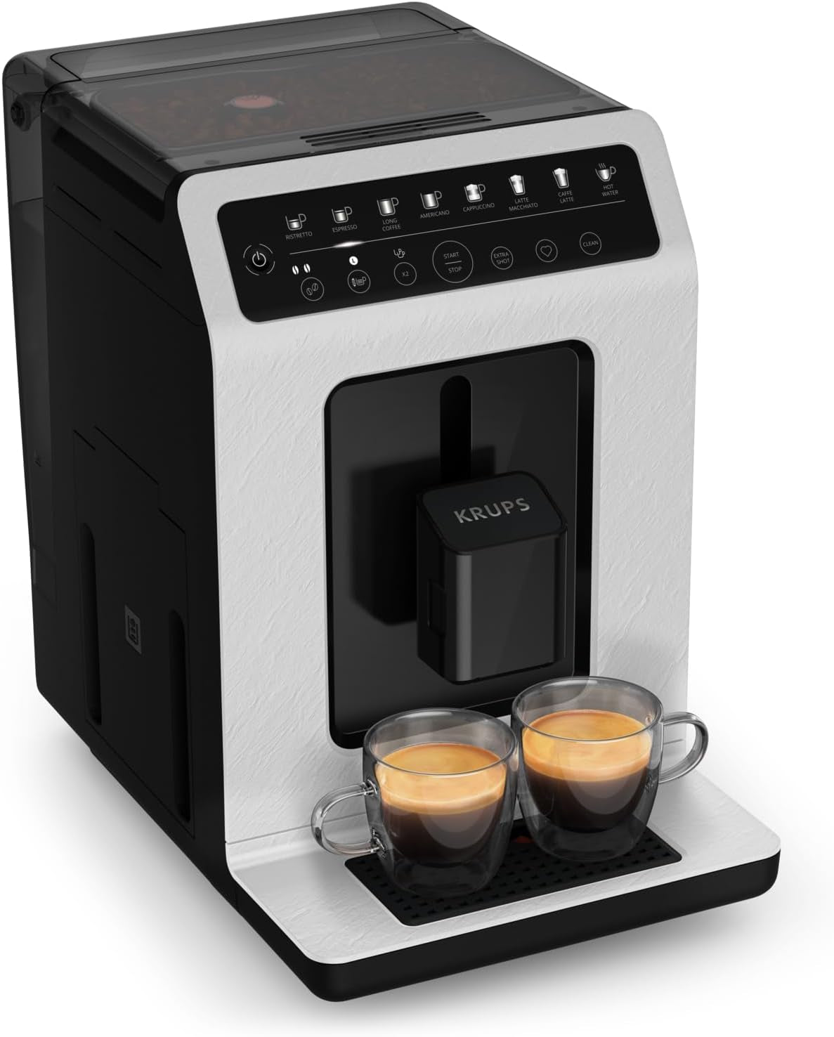 Krups EA897B Evidence ECOdesign automatický kávovar na espresso, funkce automatického espressa a cappuccina, technologie Quattro Force, šálky na mléko jedním dotykem, 8 předvoleb, mléčný systém, 1450 W