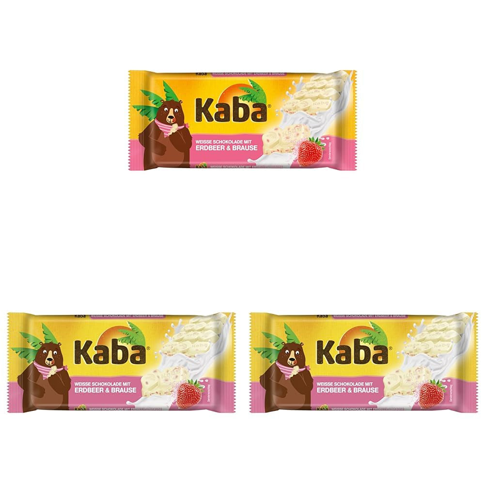 Kaba Bílá čokoláda s příchutí jahody a šumivé bonbony, Čokoládová tyčinka, tyčinka 85g, Bílá čokoláda s příchutí jahoda a ovoce a šumivé bonbony s příchutí Kaba Original (balení 3 ks)