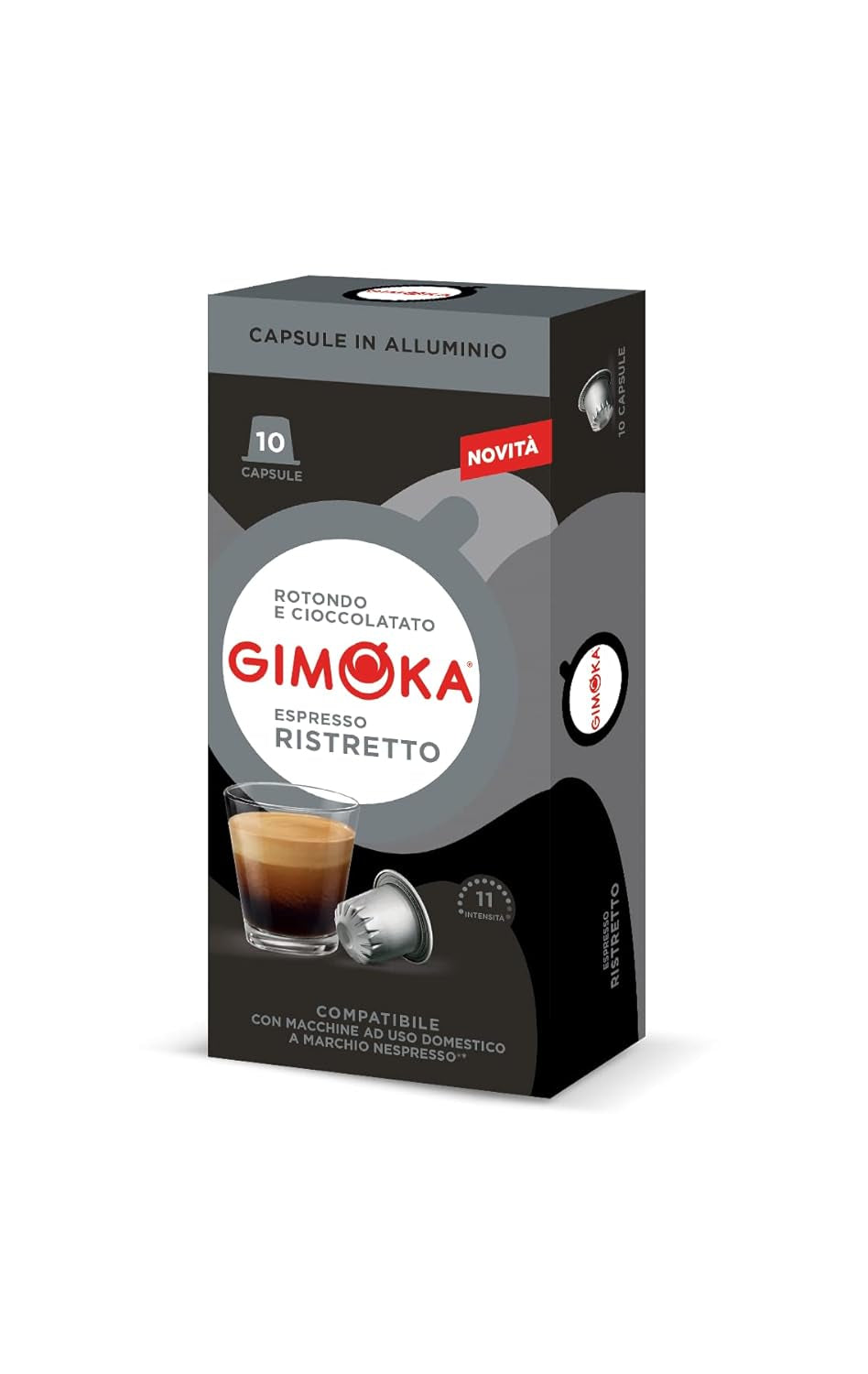 Gimoka Kaffeekapseln Espresso Ristretto, Intensität 11/13-100 Kapsel aus Aluminium - Kompatibilní s Nespresso* Haushalts-Espressomaschinen - 100 Stück (10 x 10 Getränke) - Hergestellt v Itálii