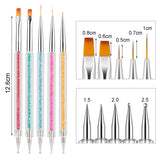 Sada 6 Stück Nagel Pinsel Pinsel, Doppel-Ende Nagel Design Pinsel, Acryl Nail Art Pinsel Pinsel Pinsel na tečkování teček pro DIY Nail Art Design (Mit 1 Schwammbürste)