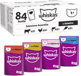 Whiskas Adult Wet Food 1+ Mixed Selection in Jelly, 84 sáčků, 84x85g (1 velké balení) – Vysoce kvalitní mokré krmivo pro dospělé kočky