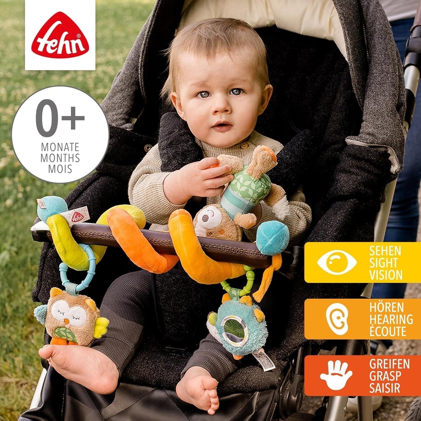 Fehn Activity Spiral Sleeping Forest - dotýkejte se a držte kočárek - hračka pro miminko do postýlky, ohrádky, kočárku a autosedačky - motorická hračka pro miminka a batolata od 0+ měsíců Baby Toys Naty Shop