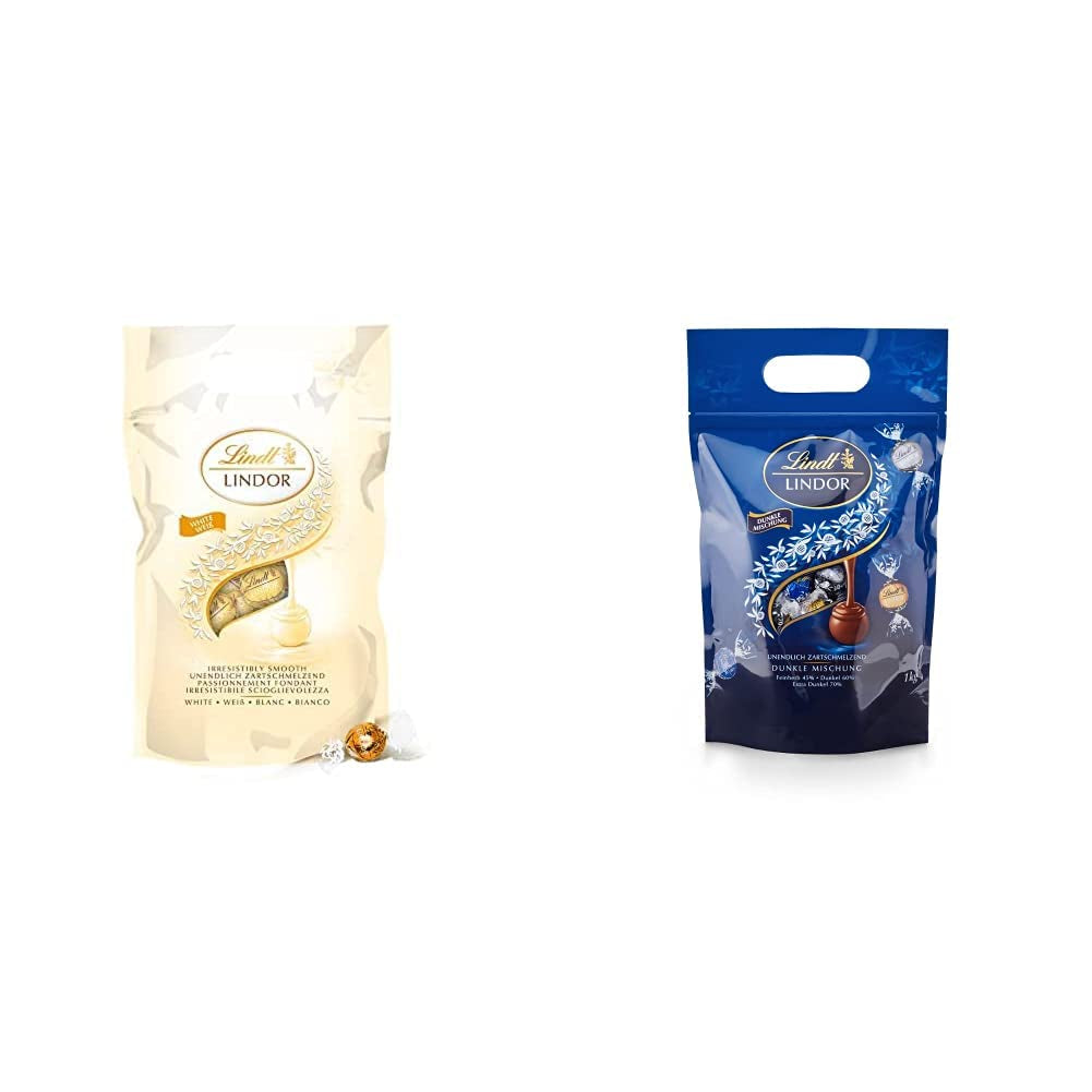 LINDOR kuličky bílé čokolády, 1 kg a LINDOR | 1 kg uzavíratelný sáček | cca. 80 kuliček z mléčné čokolády s mátovou náplní | Hromadné balení, pralinkový dárek, čokoládový dárek