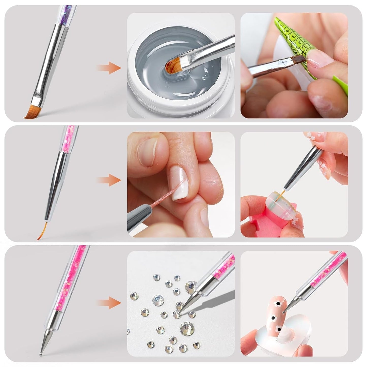 8 Stück Nagel Pinsel, Nagelkunstpinsel Pinsel Set, Pinsel Für Nägel Mit Doppelkopf Nail Art Pinsel Set Dotting Pen Und Gel Štětec na nehty Präzise Pinsel Für Nageldesign Und Verzierungen