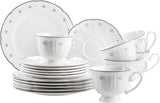 Mäser Lova Series 18dílný porcelánový kávový servis – 6 dezertních talířků (19,5 cm), 6 šálků (19 cl) a 6 podšálků (15,5 cm), modrá