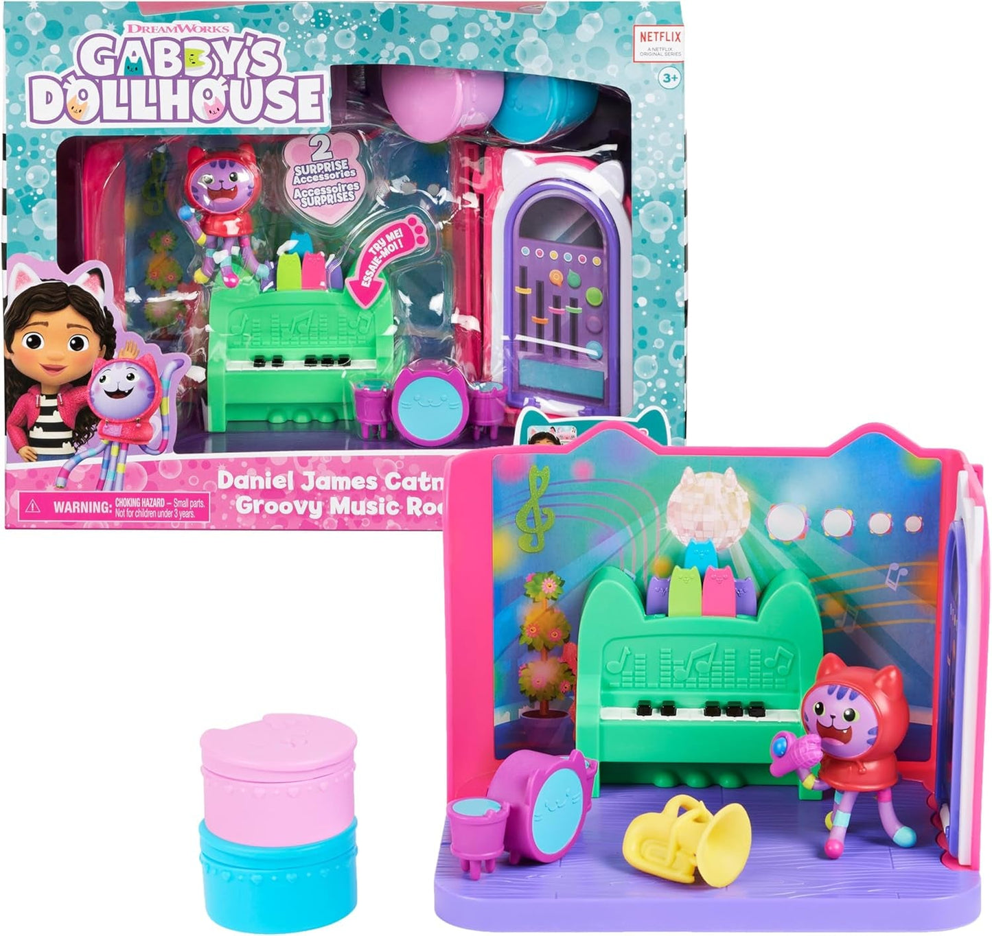 Pokoj Gabby Dollhouse Deluxe Room Groovy Music Room a Deluxe Room Sweet Dreams Fluffy Cat Ložnice