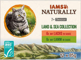 IAMS Naturally Senior Mokré krmivo v omáčce - Vysoce kvalitní mokré krmivo pro maso a ryby pro starší kočky, Land & Sea Collection, 12 x 85 g