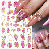 Zlatá Linie Schieber Rosa Samolepka na nehty Blumen 3D Květina Samolepka na nehty Sakura Blütenblätter Blumen Nagelaufkleber Frühling Summer Floral Nagel Sticker Květiny Samolepky na nehty Nageldesign Zubehör Nail Art