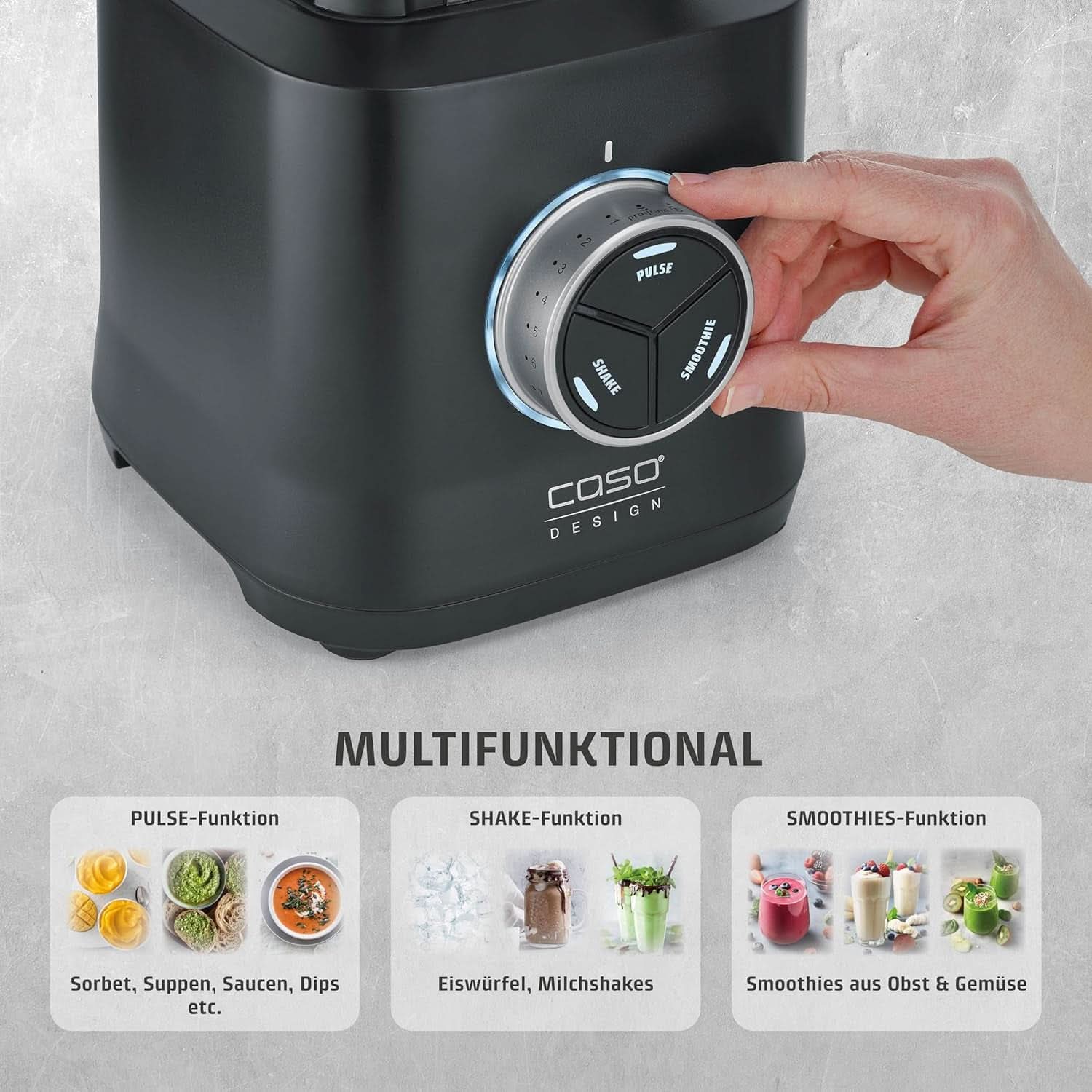 CASO Powerblender B 2000 - Profi stojanový mixér, 30 000 U/Min, 2000 Watt, Bruchsicherer Tritan-Mixbehälter (2 l), Bpa-Frei, Pulse-, Shake-, Smoothie-Funktion, 8-Fach Messer-System Mit Kitchen Na Titanbeschichtung