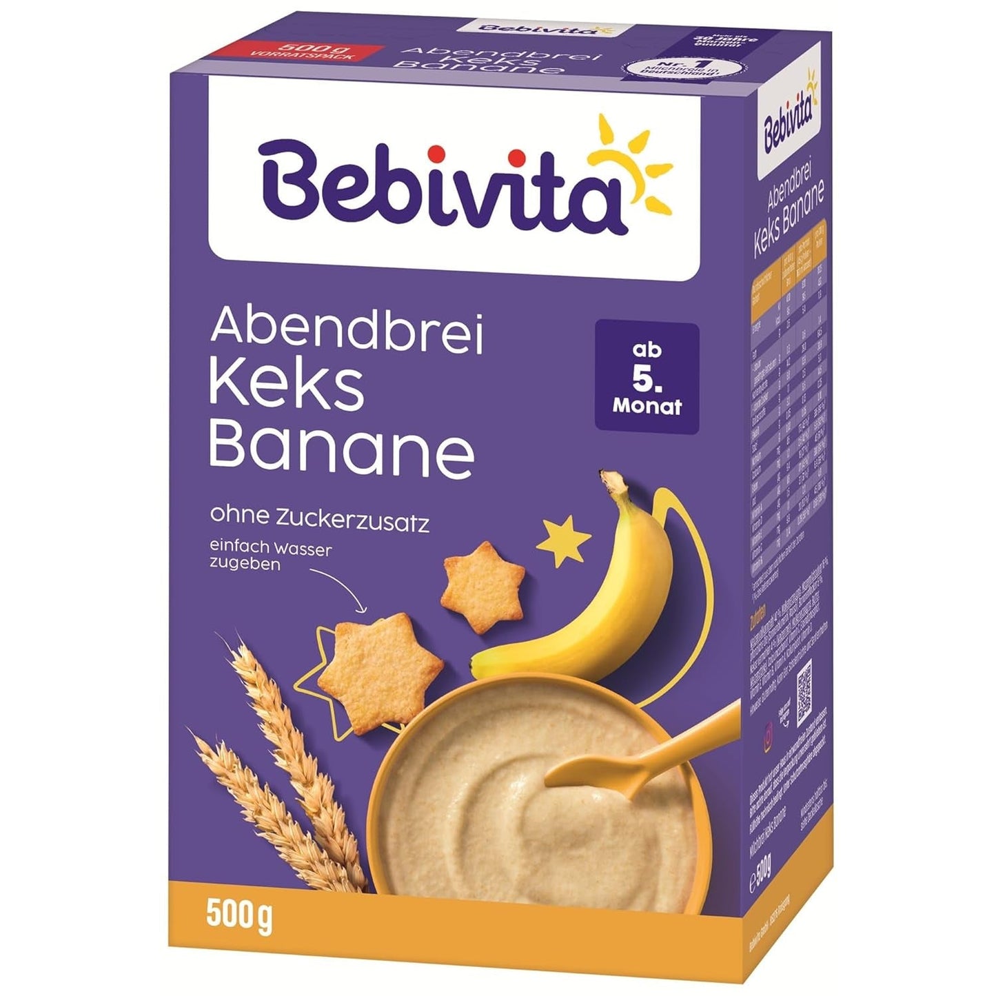 Večerní kaše se sušenkami a banány (4x500g), mléčná kaše od 5 měsíců, bez přidaného cukru, s cennými minerály a vitamíny, velmi zasytí