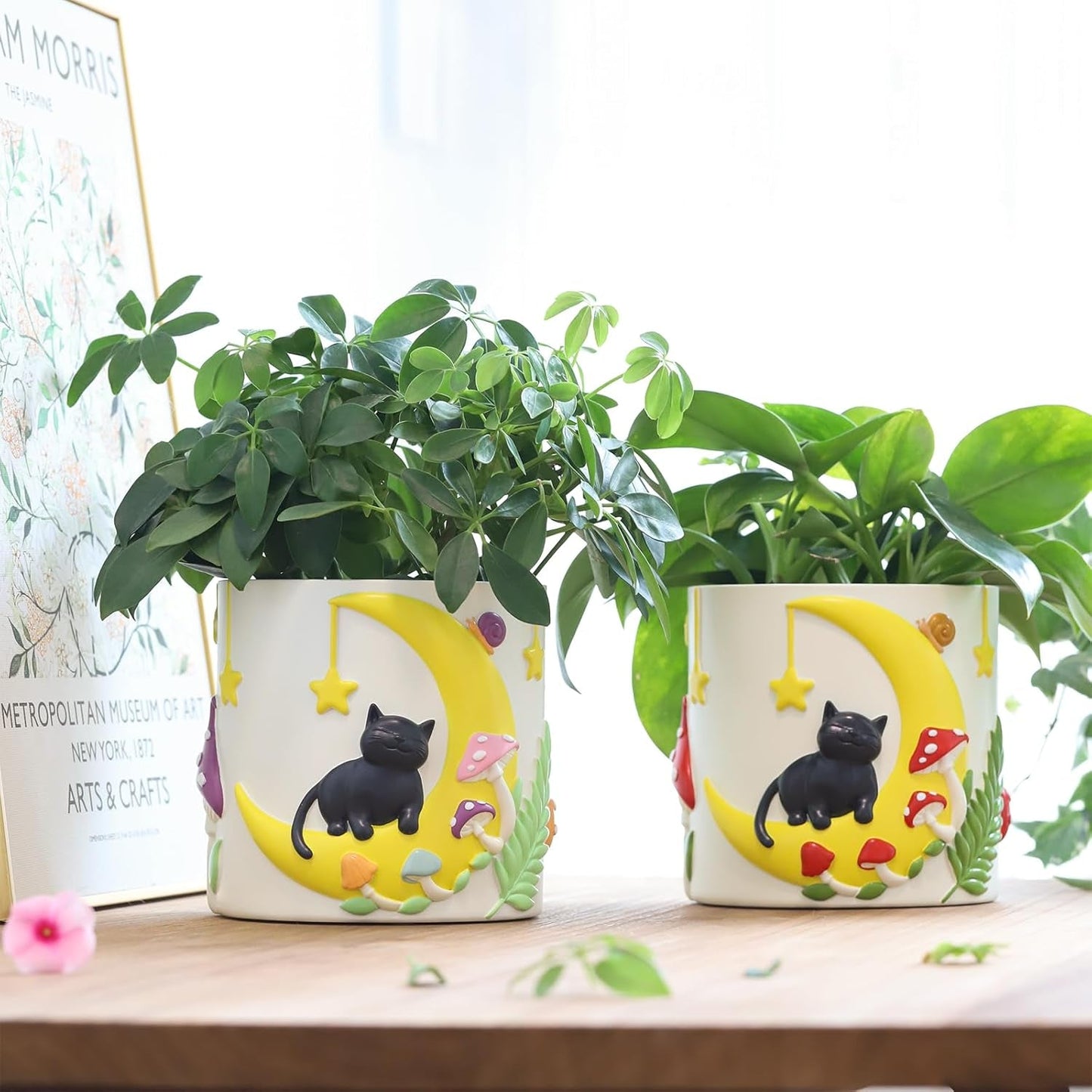 GUGUGO roztomilé květináče Moon Cat, jedinečný květináč s drenáží, duhové barvy, malé květináče pro pokojové rostliny, zábavné šťavnaté zahradní květináče, dárek, domácí dekorace (C)