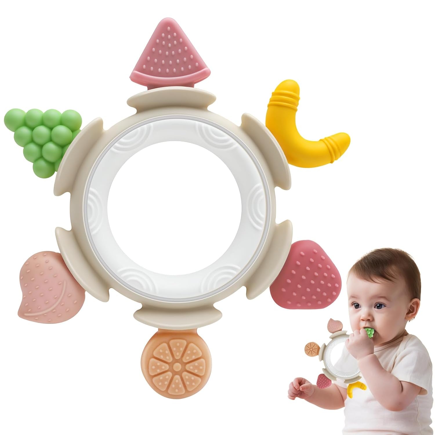 Baby kousací kroužek smyslová hračka pro 0 3 6 7 8 9 10 12 měsíců Hračka na kousání pro novorozence 3 6 12 18 měsíců Chlapci Dívky Velikonoční dárky pro miminko Párty Hnědá