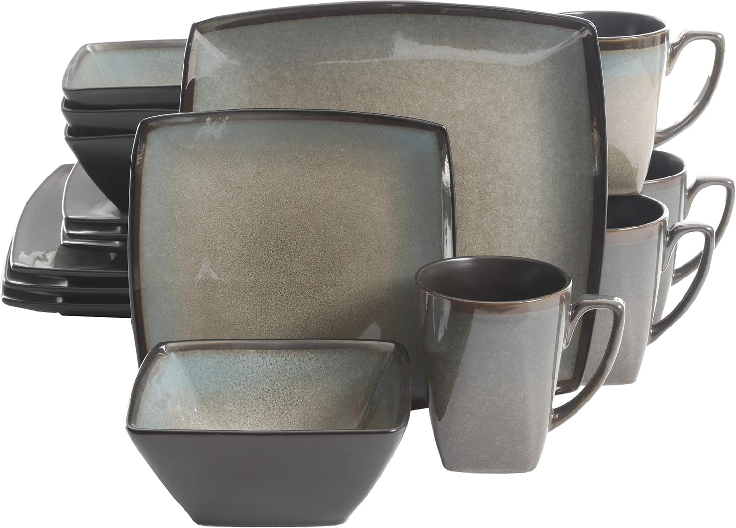 Tequesta Reactive Glazed Stoneware Square Sada nádobí pro 4 osoby (16 kusů) Taupe