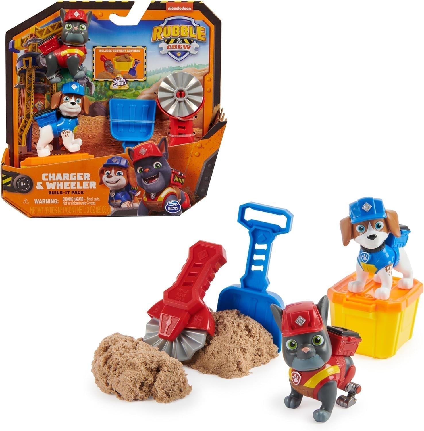Rubble & Crew - Sada akčních figurek Rubble & Mix, 2 stavebnice a 85G kinetický stavební písek, hračka vhodná pro děti od 3 let akční figurky Naty Shop Charger Wheeler