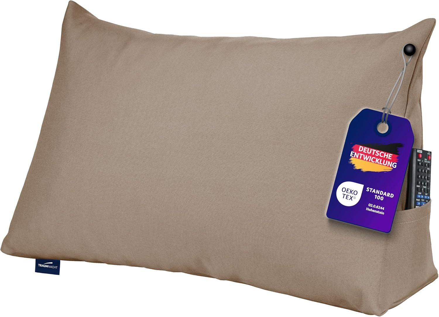 Polštář na čtení Traumnacht Cozy Back Cushion, 70 x 40 cm tmavě šedý, snímatelný a pratelný potah ze 100% polyesteru, praktická boční kapsa, certifikováno Oeko-Tex, vyrobeno podle německých norem kvality