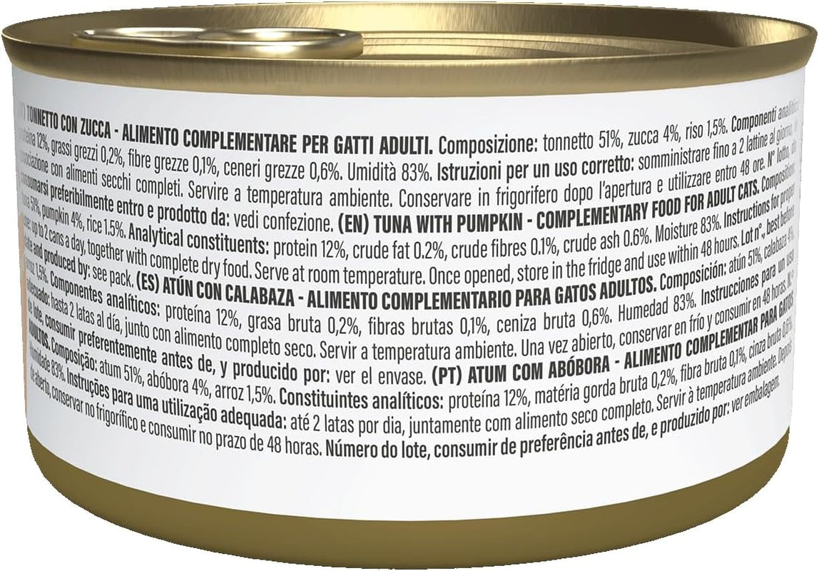 Tuňák s dýní ve vývaru, doplňkové mokré krmivo pro kočky, originální receptura, 100% přírodní, 12 konzerv po 70g