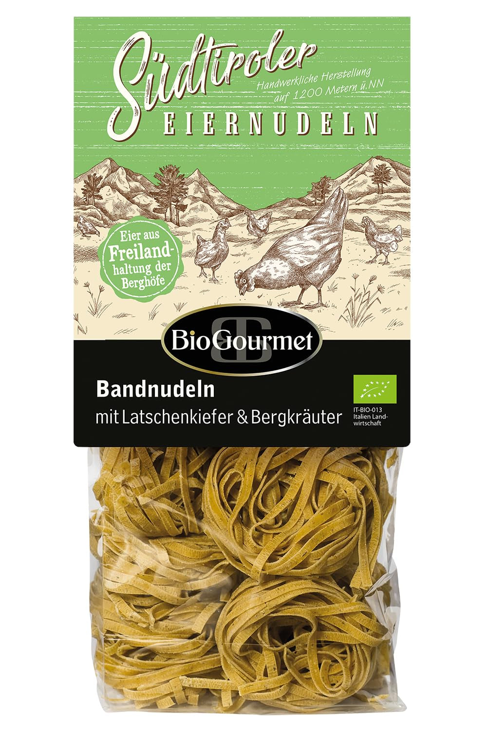 BioGourmet stuhové nudle se Schüttelbrotem z Jižního Tyrolska (CHZO) | Slané a ochucené vaječné nudle s pravou špetkou z Jižního Tyrolska | 1 x 250 g bio