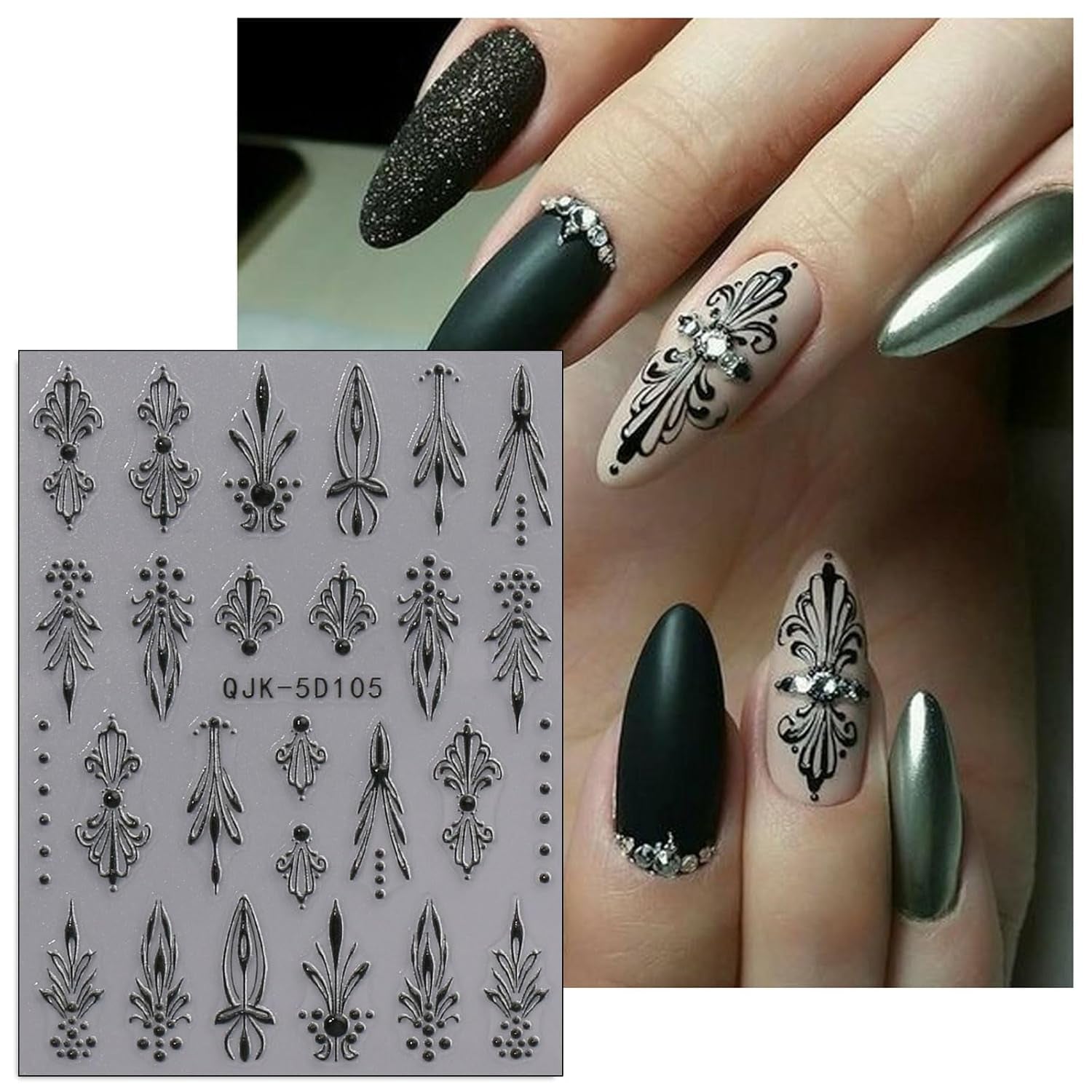JMEOWIO 3D Nálepka na nehty Schwarz Weiß Blume Nálepka na nehty Selbstklebend Nagelaufkleber 5D Stereoskopisch Blumen Dekoration Nageldesign Zubehör 4 Blatt