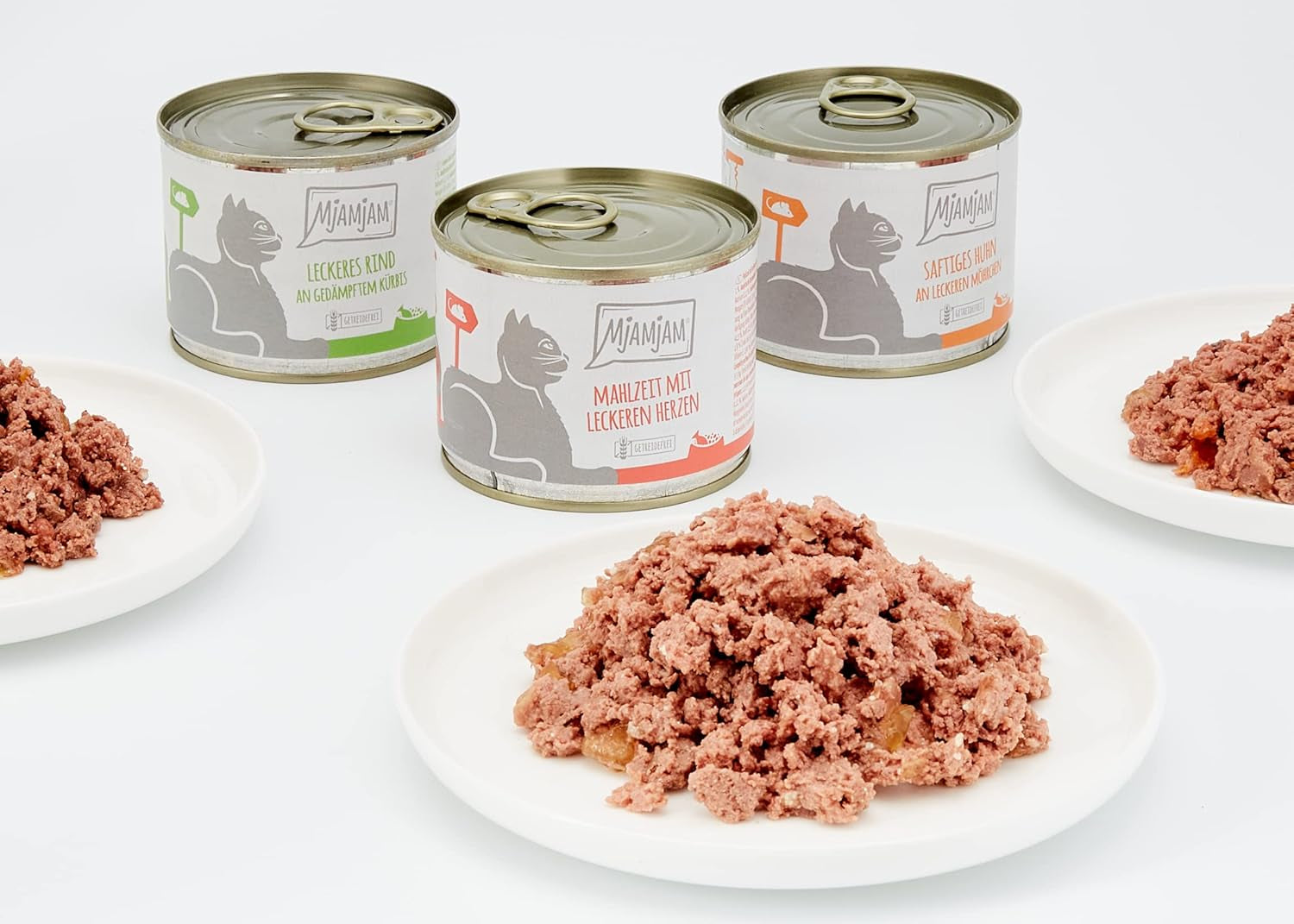 MjAMjAM - prémiové mokré krmivo pro kočky - Smíšené balení I - kuře, hovězí maso, srdíčka 6 balení (6 x 200 g), bez obilovin s extra masem
