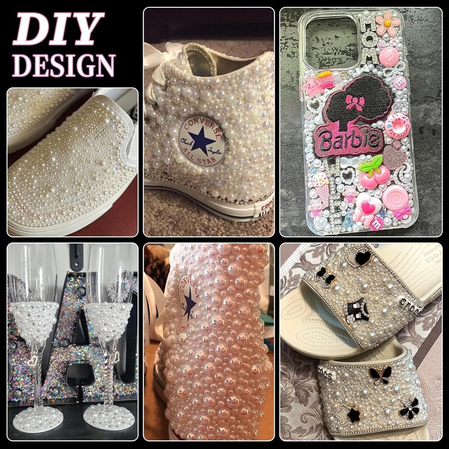 GZMAYUEN 920Pcs Zlatá Stříbrná Perlen s plochým zády pro nehty, Halbrunde Weiße Beige Perlen na nehty, Kleine Halbrunde Perlen s plochým zadním dílem Für DIY Nail Art Decor