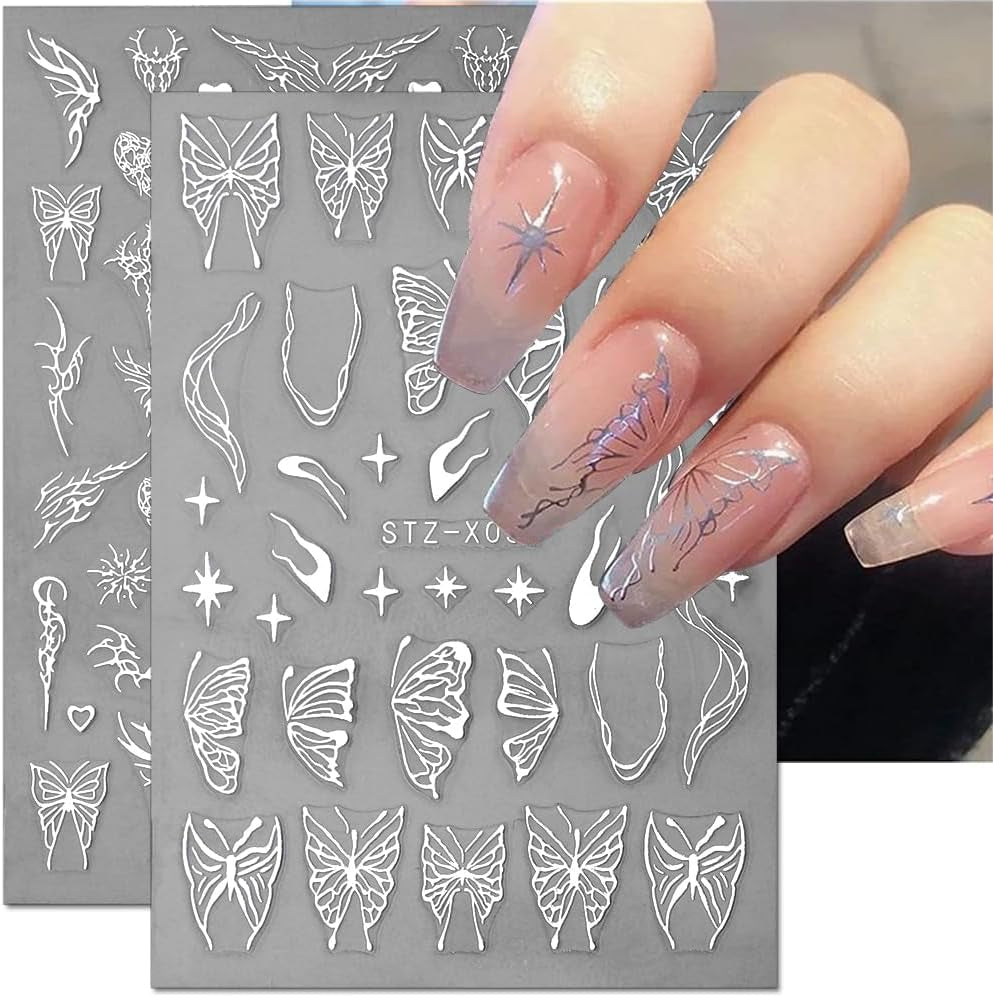 3D kovová samolepka na nehty Schwarz Schmetterling - Laser Pink Aurora Nagelaufkleber - Punk Butterfly Nail Art Stickers - Stříbrná samolepka na nehty - Nageldesign Zubehör