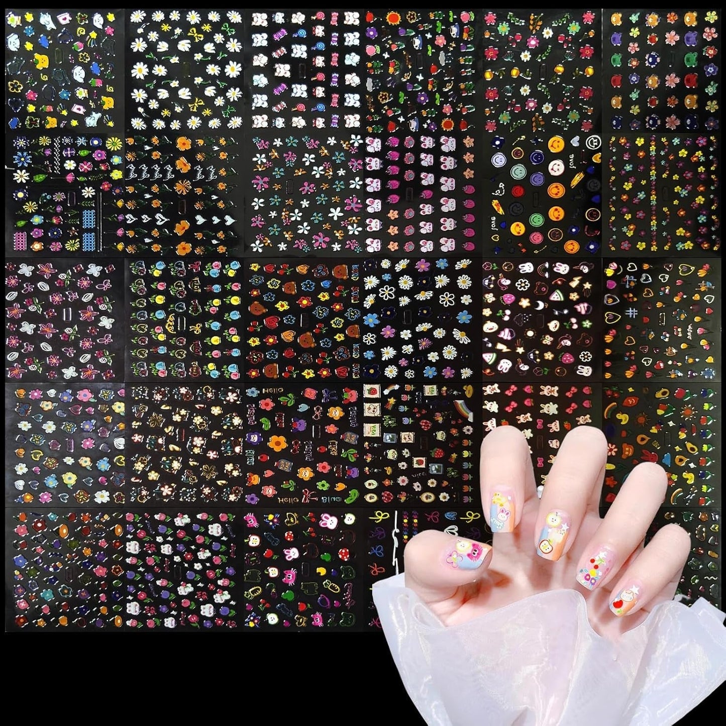 3D Nálepka na nehty Aurora 30 Blatt Gold Nálepka na nehty Selbstklebend Nagelaufkleber Holografisches Stern Herz Dekoration Nageldesign Zubehör