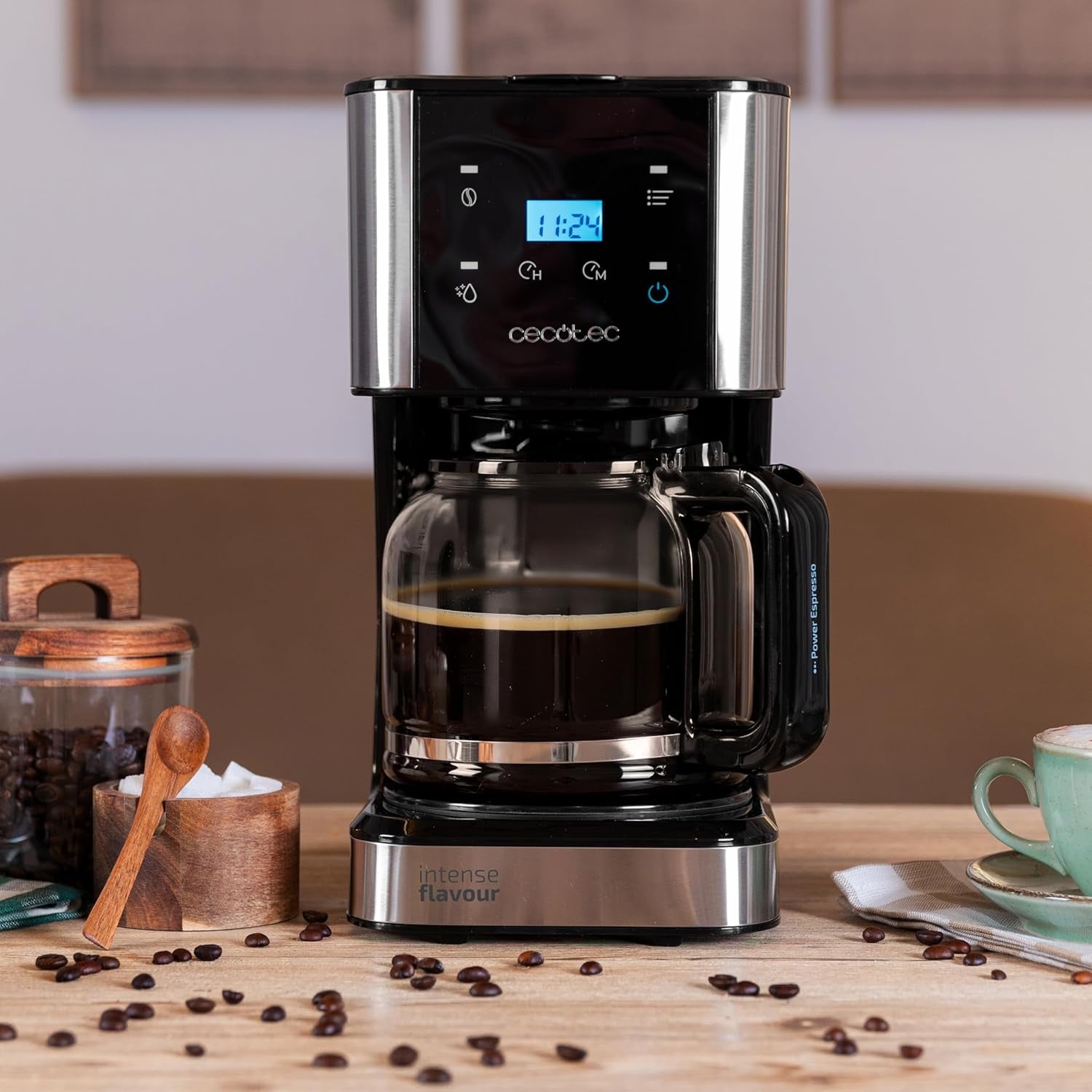 Espresso s filtrem Cecotec Coffee 66 Drop and Touch, výkon 950 W, 1,5 l, 12 šálků, dotykový displej, skleněná karafa, 24hodinový časovač, 6 spínačů, opakovaně použitelný síťový filtr