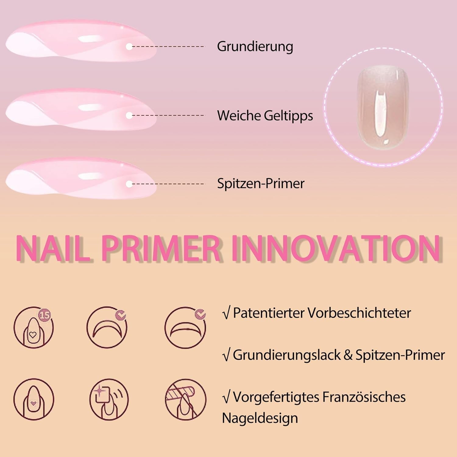 Sada falešných nehtů - 240 ks Krátké čtvercové nehty Model Měkký gel Nude White Gradient Falešné přírodní lepidlo na falešné nehty pro ženy DIY (nahé s přechodem, 240X)