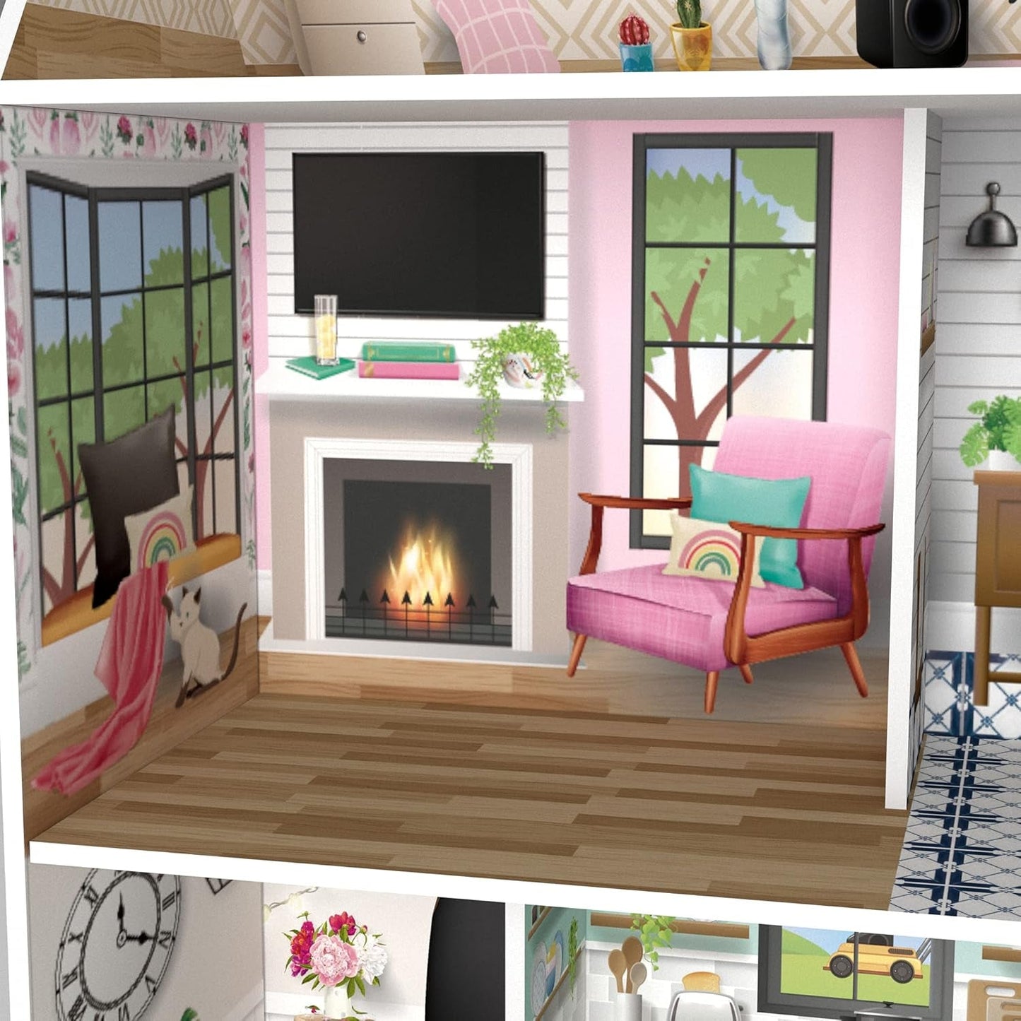 Olivia's Little World Dreamland 3patrový interaktivní dřevěný domeček pro panenky s 13 nábytkem pro panenky Bílá TD-13632A