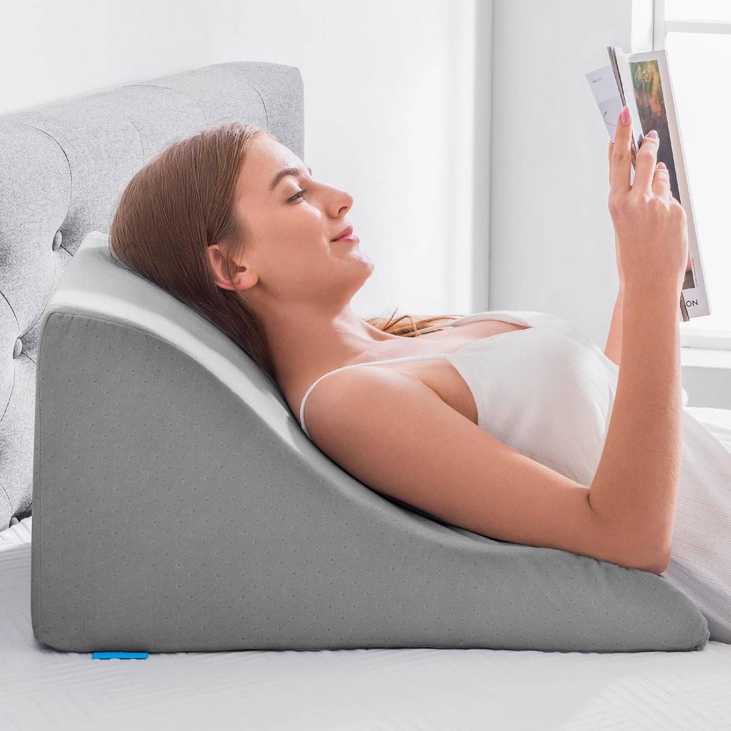 Polštář na čtení do postele a na pohovku - Polštář z peří z paměťové pěny - Ergonomický polštář na opěradlo - Perfektní pro podepření zad při odpočinku, hraní, čtení nebo sledování televize - Široký