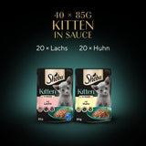 Sheba mokré krmivo pro koťata, v různých sáčcích, s lososem (MSC) a kuřecím masem v omáčce, multipack 40x85g