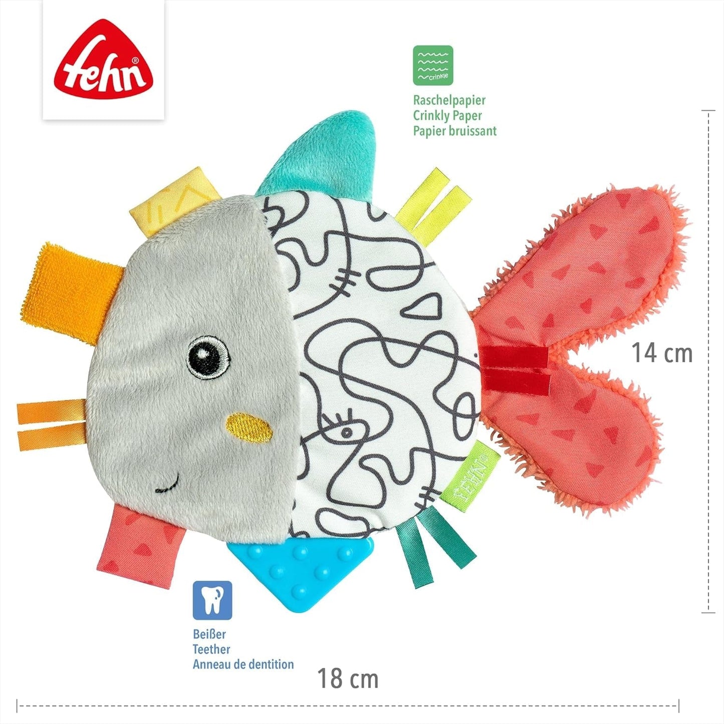 Fehn Praskající rybičky - Chyťte a hrajte si pro miminka - Chyťte zvířátka pro batolata - Hračka pro motorickou aktivitu a praskání pro miminka a batolata od 0 a více měsíců Baby Toys Naty Shop