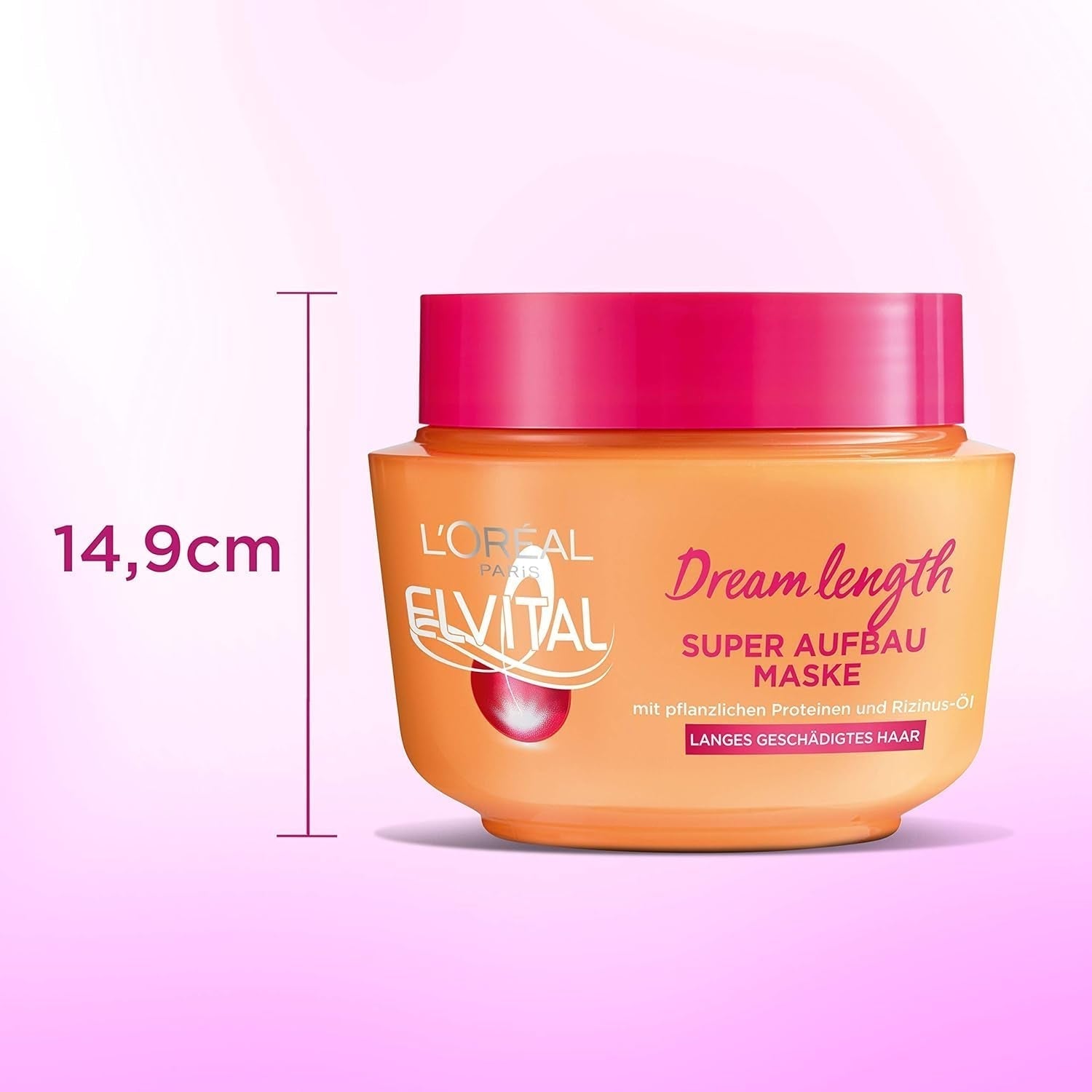 L'Oréal Paris Elvital maska na vlasy proti roztřepeným konečkům pro dlouhé, poškozené vlasy, Intenzivní oplachovací kúra, S rostlinnými vitamíny a ricinovým olejem, Maska Dream Length Super Build-up Mask, 1 x 300 ml Naty Shop Hair Mask