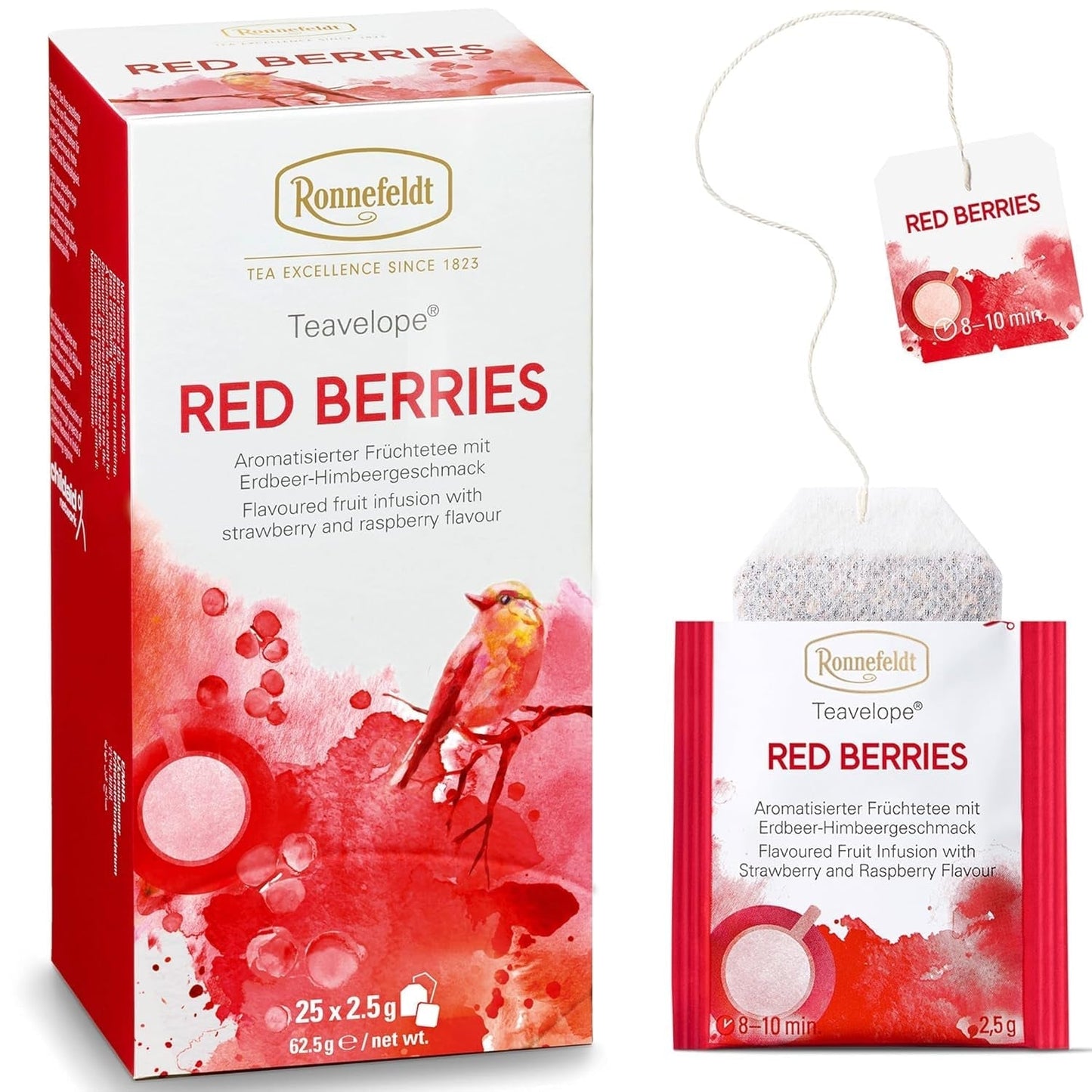 Teavelope "Red Berries" - ovocný čaj s příchutí jahod a malin, 25 čajových sáčků, 62,5 g