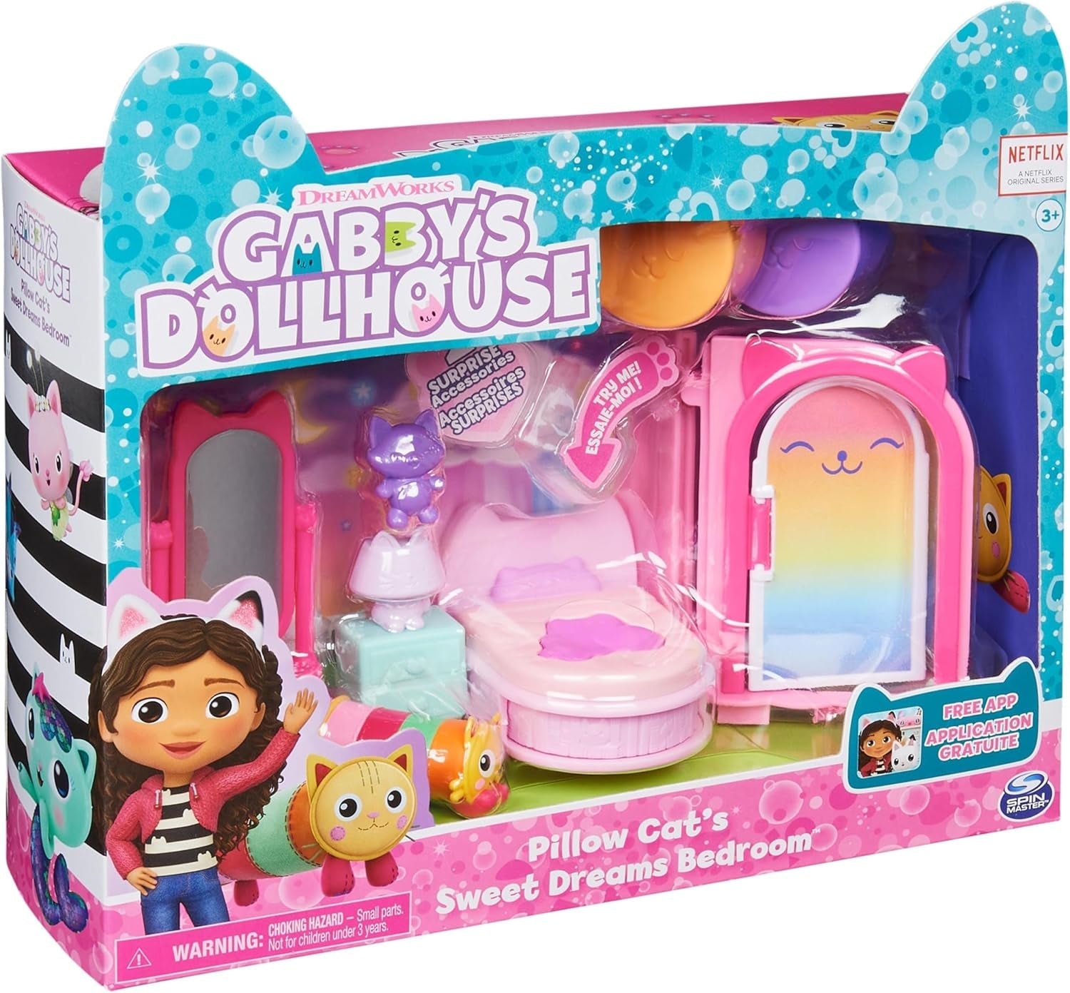 Pokoj pro panenky Gabby's Deluxe, pokoj pro kočky, nábytek a 2 krabice s překvapením s tematickými doplňky, vhodné pro děti od 3 let