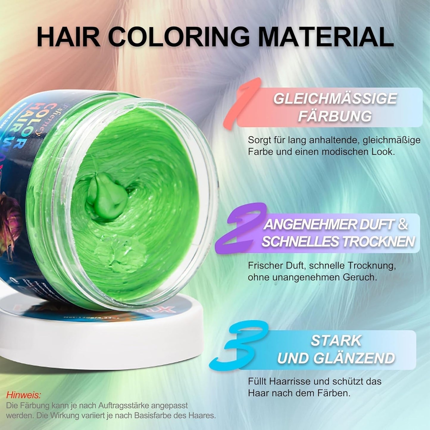Temporary Green Hair Dye – Vosk pro barvení vlasů, Tón vlasů pro muže Ženy, Přírodní vlasová pomáda, Vosk pro barvení vlasů Crazy Party (4,23 oz, Zelený) Naty Shop Hair Dye