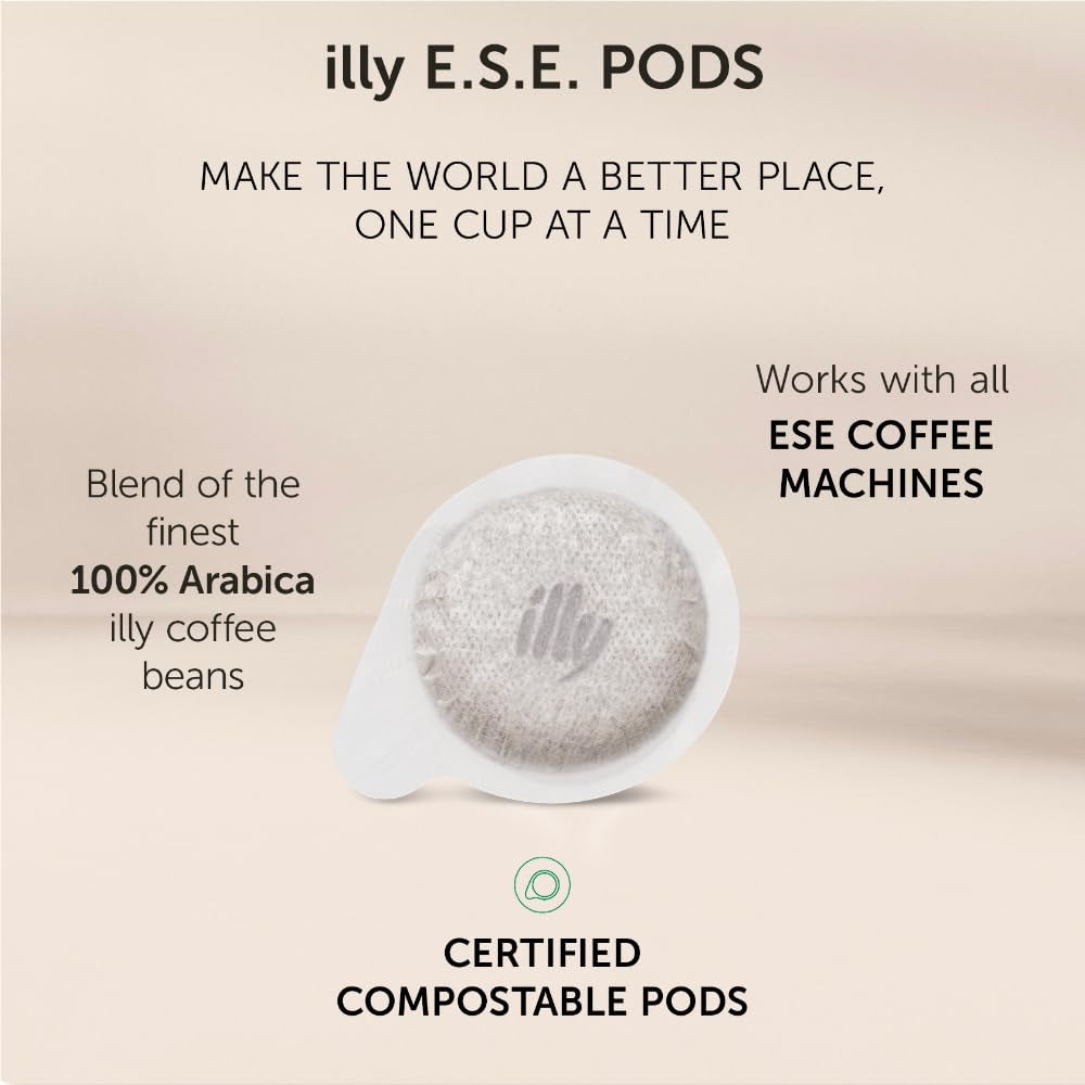 illy, Kaffee E.S.E. Podložky Einzeldosis CLASSICO, 100% Arabica s poznámkou von Orangenblüten und Jasmin, Sanfter Gesmack und Süßer Nachgeschmack, 1 Packung mit 18 compostierbaren kapselsn