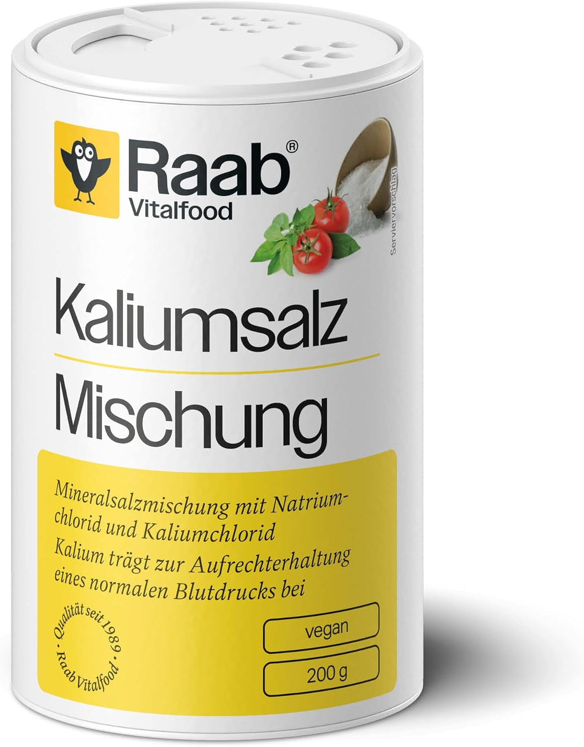 Raab Vitalfood Kalium salt-Mischung, Mineralsalzmischung mit 66,7% Natriumchlorid (Kochsalz) and 33% Kaliumchlorid, Kalium trägt zur Aufrechterhaltung eines normalen Blutdruck bei (1 x 200 g Dávka)