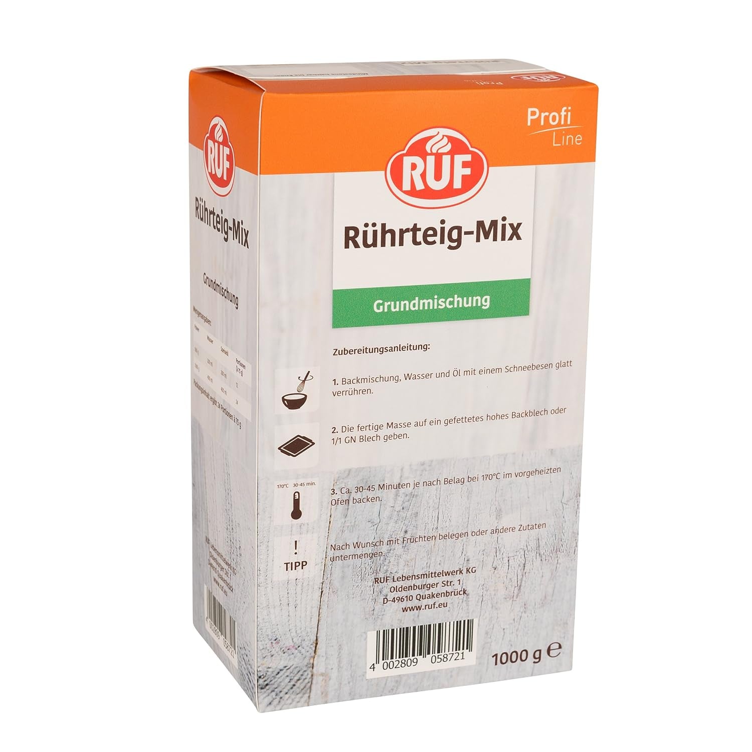 RUF Rührkuchen Backmischung, Nur Wasser & Öl Zugeben, Rezeptur Für Blechkuchen, Kastenkuchen, Muffins, Gugelhupf Und Tortenböden, 1X1000G Směs na pečení a vaření Naty Shop