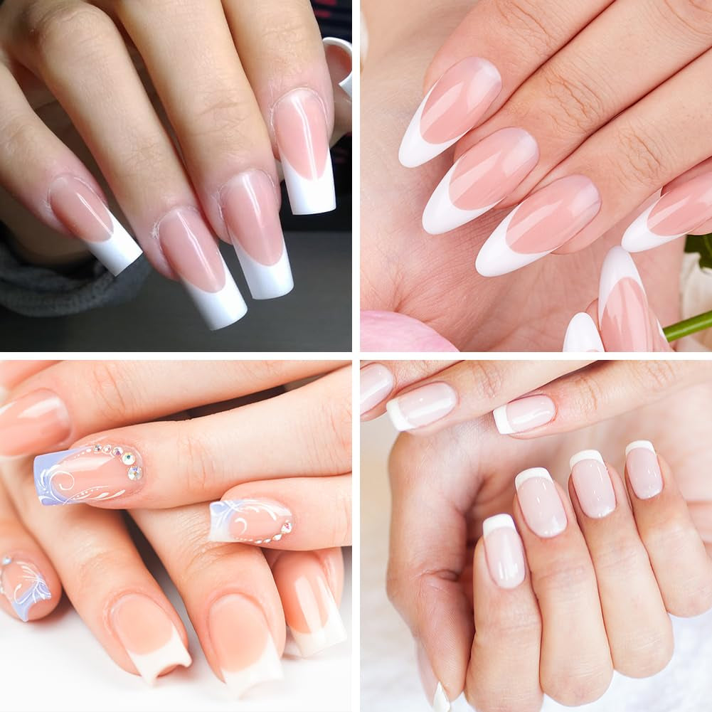 Sada 240 kusů umělých nehtů, French Press na umělé nehty, Press On French Neht, 12 velikostí, umělé nehty s lepidlem pro ženy a muže (Nude White Medium Mandle)