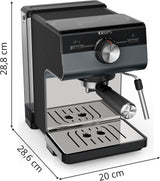 Espresso KRUPS Authentic+, 15 bar, intuitivní ovládání, propracovaný design, parní tryska, včetně rozšířeného příslušenství, Bullet Dark silver/Stainless steel, XP384G10