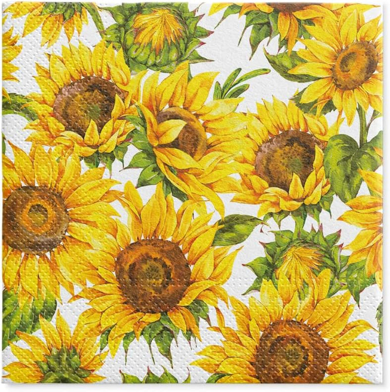 PAW - 3vrstvé ubrousky (33 X 33 cm) I 20 kusů I Ideální na narozeniny, večírky, rande I Podzimní dekorace na stůl I Barevné papírové ubrousky - Slunečnicové žluté lístky I Tančící slunečnice