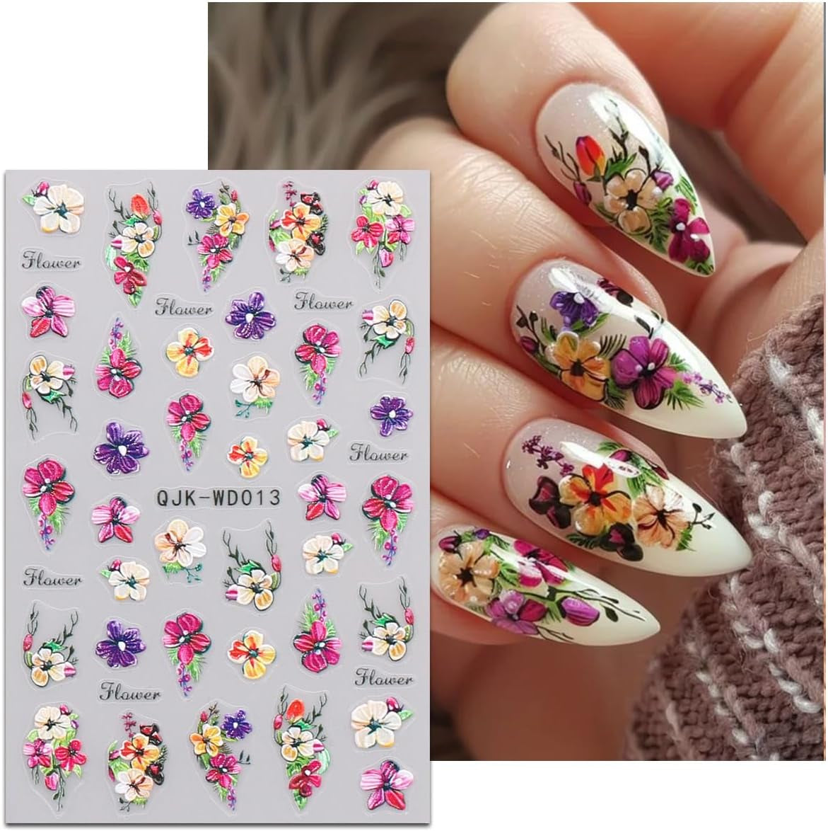 JMEOWIO Nálepka na nehty Blumen 6 Blatt Nálepka na nehty Selbstklebend Nagelaufkleber Letní Blumen Dekorace Nageldesign Zubehör