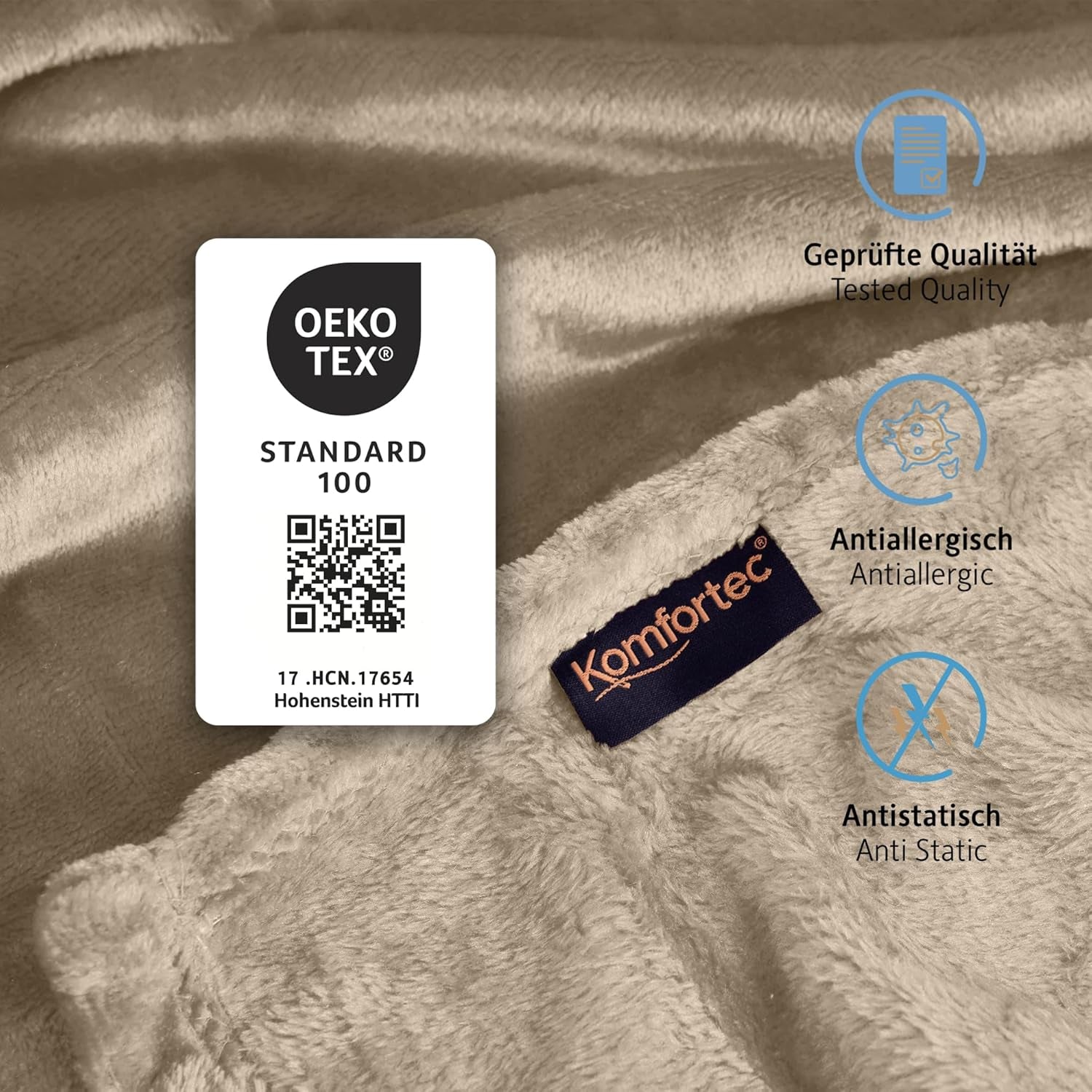 Nadýchaná deka Komfortec, pohodlná deka, fleecová deka, certifikace Oeko-Tex, super měkká, 150X200 Cm, 260 G/M², béžová Postele a přikrývky Besuche den Komfortec-Store