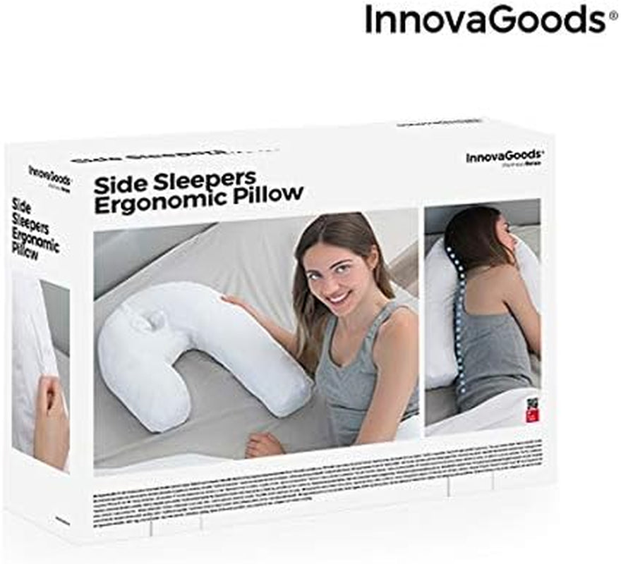 Innovagoods Ergonomický polštář ve tvaru U pro boční spáče, ideální pro těhotenství, podporuje klidné dýchání, omezuje chrápání, bavlna a polyester, bílý, 39 x 57 x 14 cm krční ortopedické polštáře Naty Shop