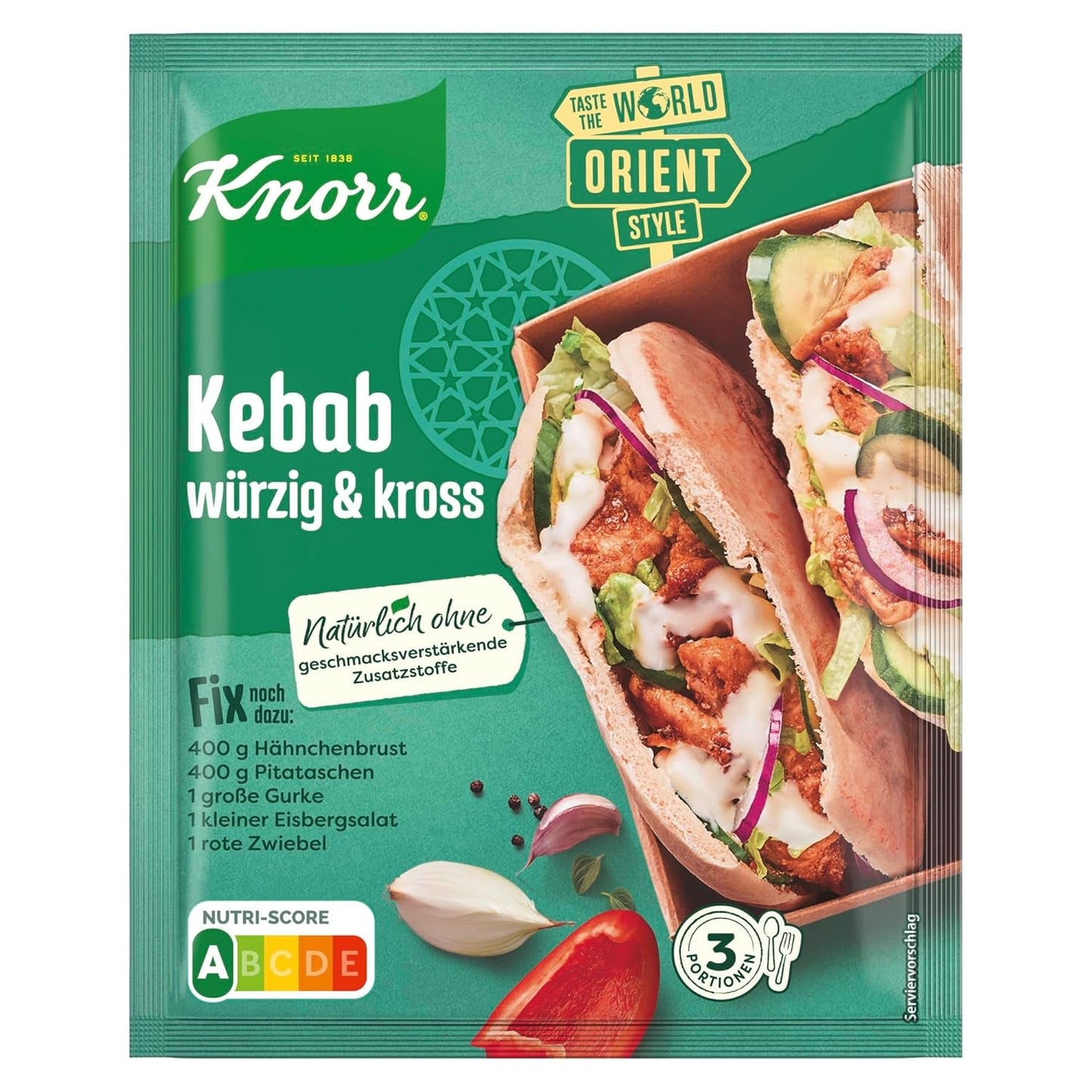 Knorr Fix Kebab für ein würzig und krosses Hähnchen Gericht ohne geschmacksverstärkende Zusatzstoffe 3 Porce