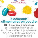 Scrapcooking - Sada 3 práškových potravinářských barviv - Červená Žlutá Modrá - Potravinářské barvivo na pečení, dorty, sušenky, sušenky, těsto, fondant, duhový dort - 4011