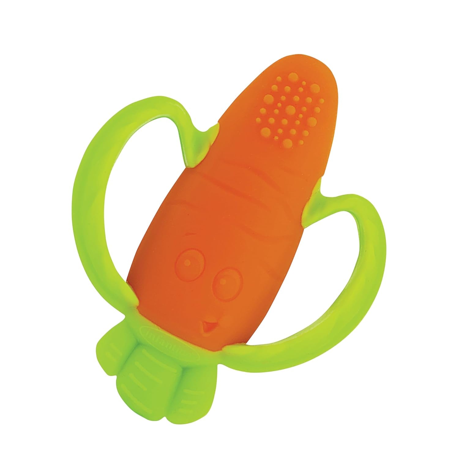 Infantino Lil' Nibbles, texturované silikonové kousátko, kousátko pro miminka bez BPA, měkké, snadno se drží, smyslová stimulace pro kojence, mrkev