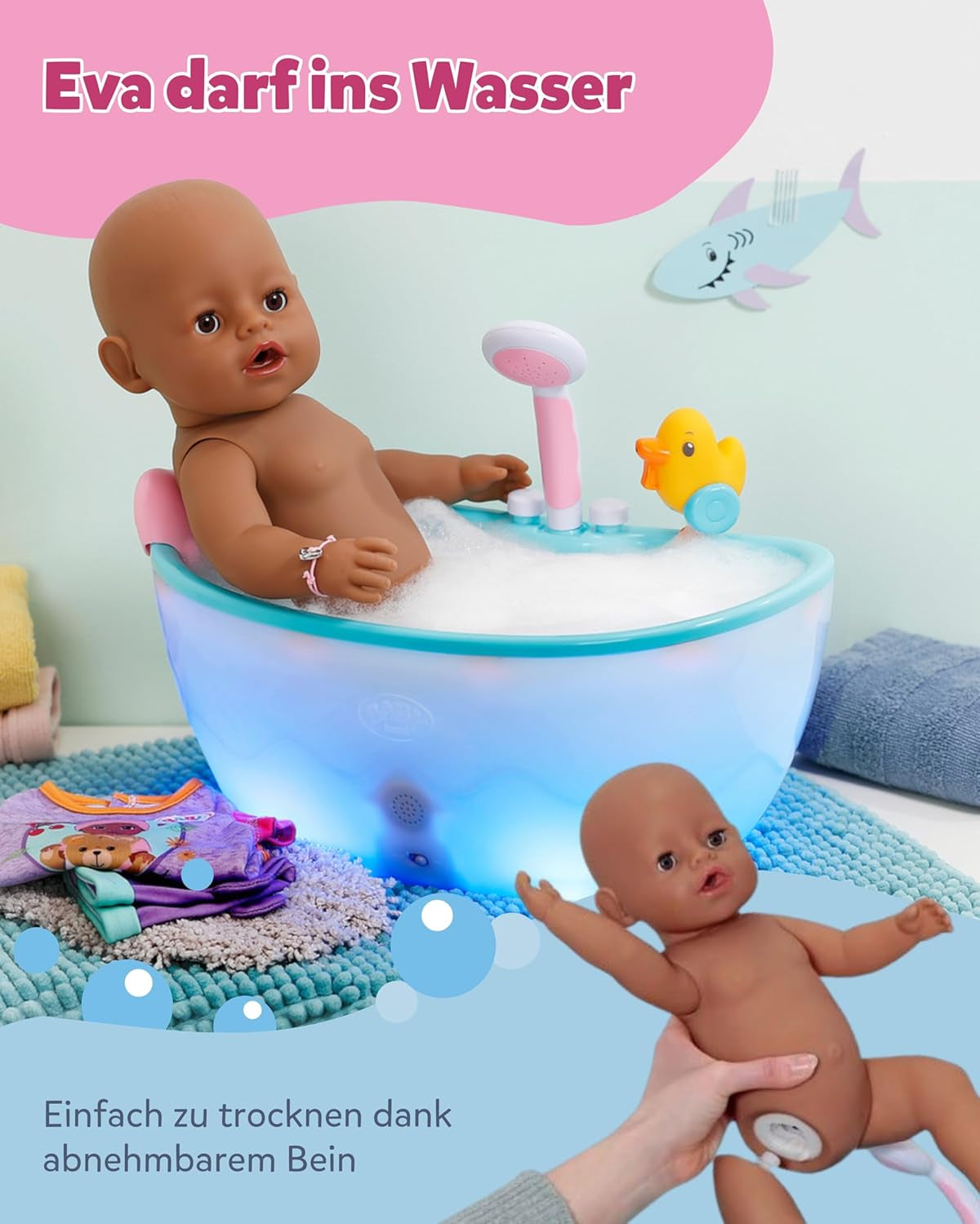 BABY Born Eva - panenka 43 cm - 10 funkcí včetně příslušenství a matrace - Plně funguje bez baterií - Vhodné pro děti od 3 let
