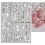 JMEOWIO 3D Nálepka na nehty Frühling Blume Nálepka na nehty Selbstklebend Nagelaufkleber 5D Stereoskopisch Blumen Dekoration Nageldesign Zubehör 4 Blatt